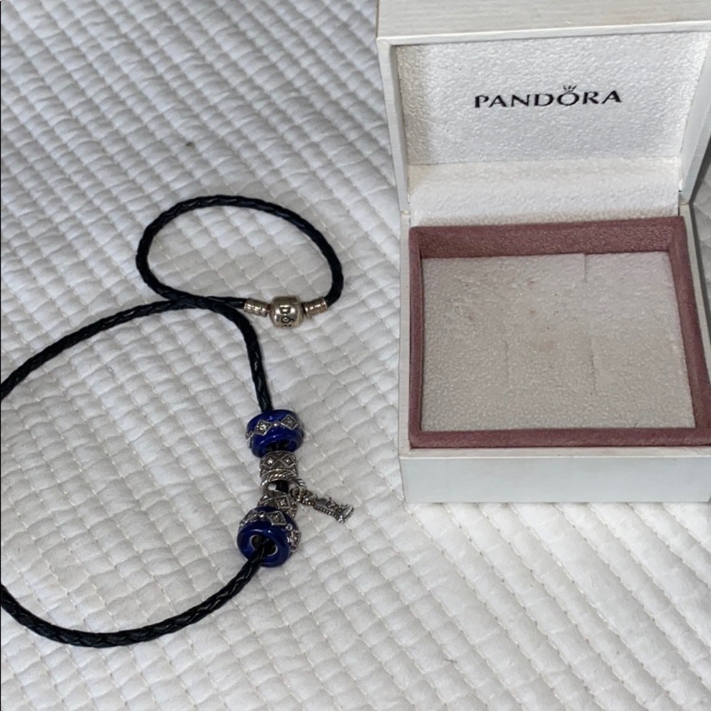 Pandora leather necklace with charms!